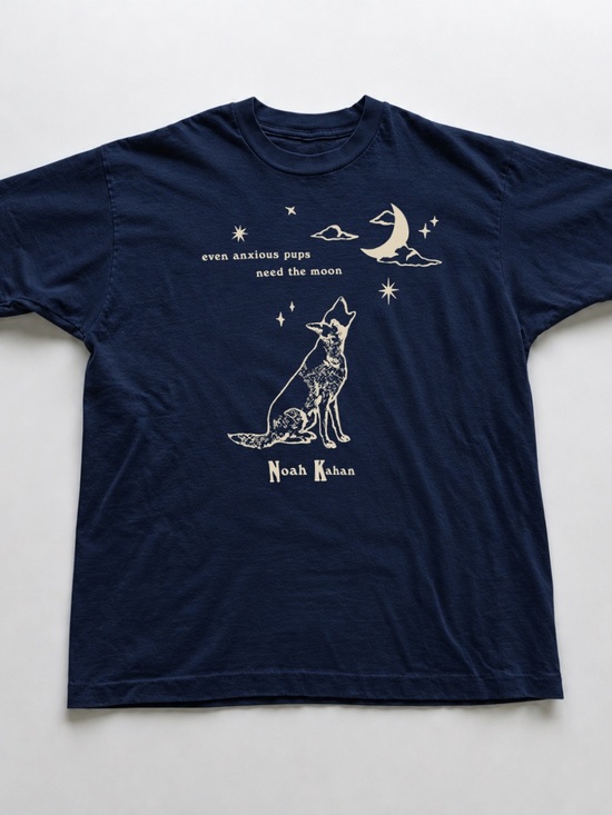 Gildan Other - Navy Short-Sleeve Tee with Cream Moon & Howling Pup Graphic